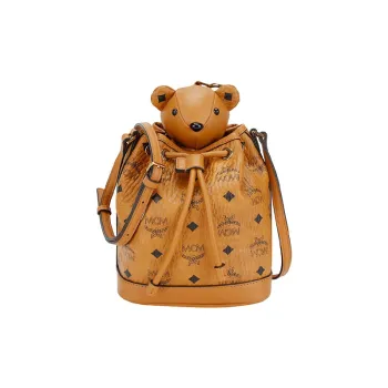 MCM Visetos Leather Bucket Bag, Shoulder Bag, Crossbody Bag Regular Women's Brown Cognac