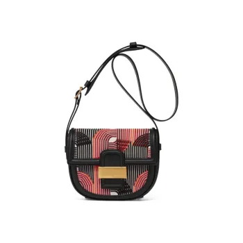 CHARLES&KEITH PU Laminated Textile Saddle Bag Crossbody Bag Medium Size Women's Multicolor
