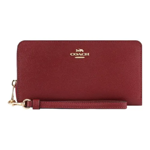 COACH Zip Around Leather Handheld Wallet Women's Cherry Red