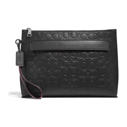 COACH Academy Leather Clutch Large Size Men's Black