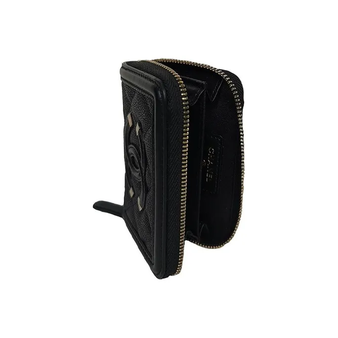 CHANEL Caviar Cow Leather Zip Closure Wallet Clutch Women's Black-1