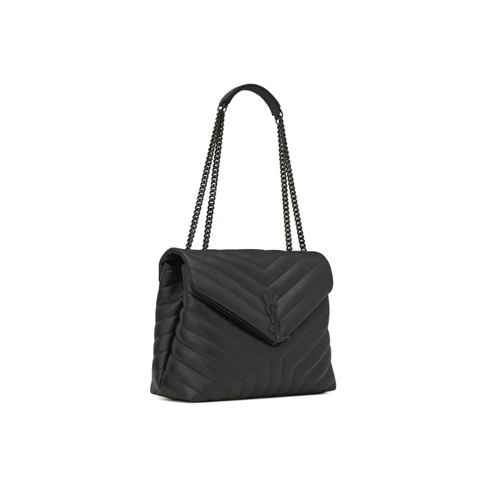 SAINT LAURENT LOULOU Quilted Leather Shoulder Bag, Crossbody Bag Medium Size Women's Black-1