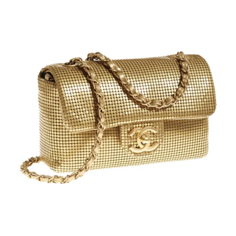 CHANEL 21K Winter Leather Handbag, Shoulder Bag, Crossbody Bag Mini Women's Gold-1