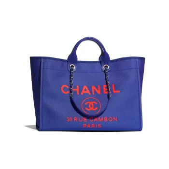 CHANEL Soft Napped Fabric Beach Bag, One Shoulder Handbag Tubas Women's Blue