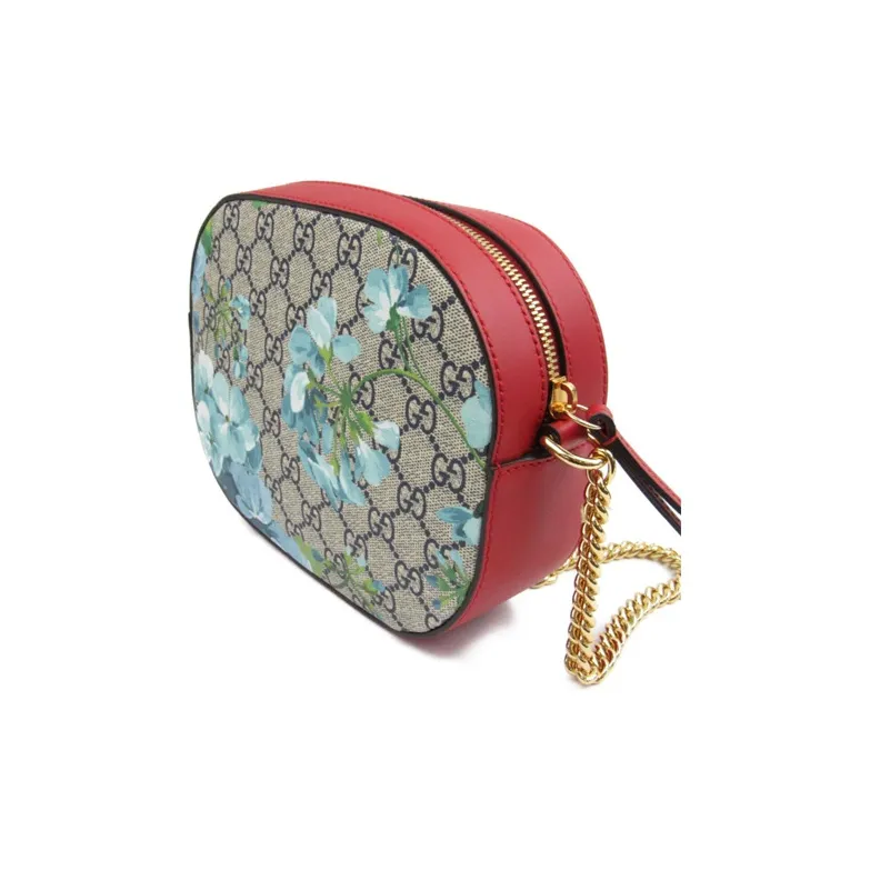 GUCCI GG Blooms Canvas With Leather Camera Bag Shoulder Bag Crossbody Bag Mini Women's Beige & Blue With Red Accents-1