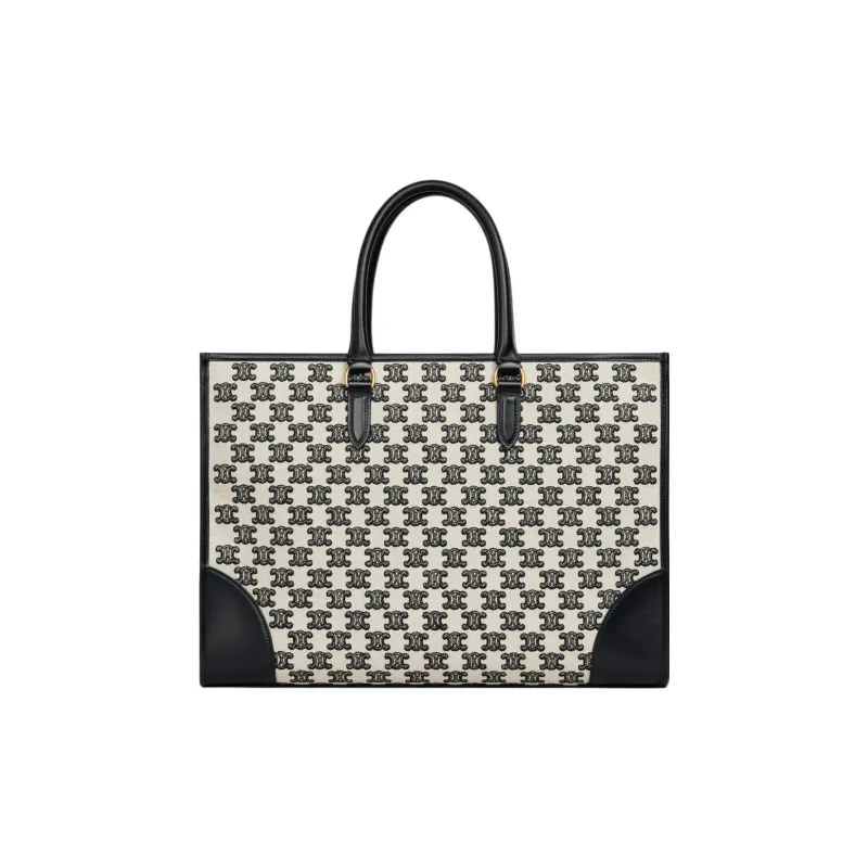 CELINE Cabas Fabric Tote Bag Shopping Bag Handbag Women's Black-2