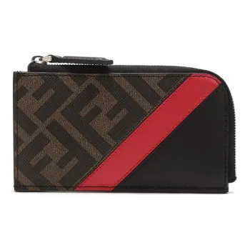 FENDI Coated Canvas With Leather Coin Purses Card Holders Men's Brown/Black