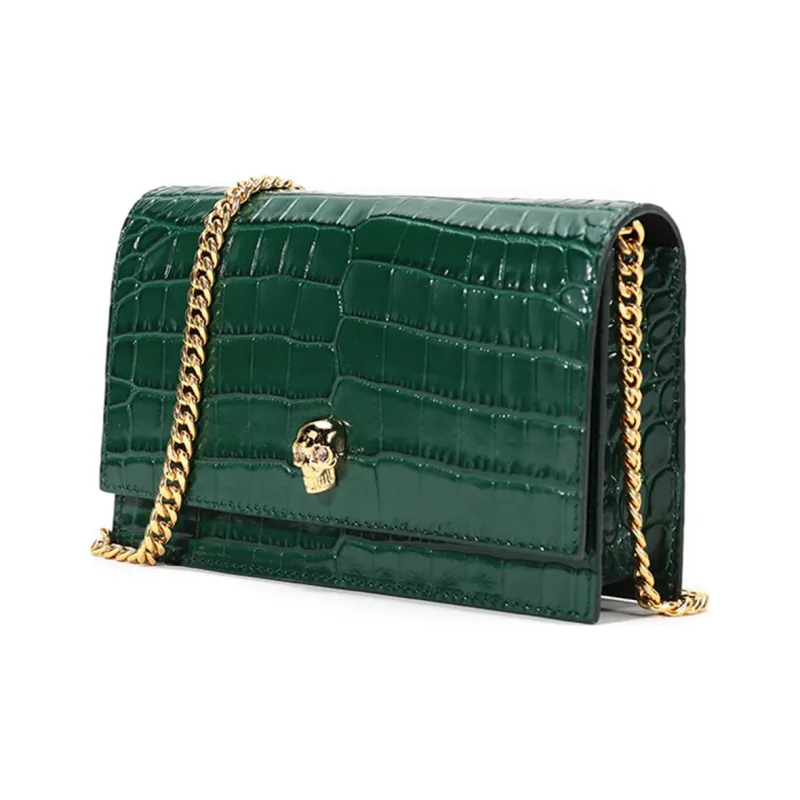 Alexander McQueen Skull Leather Crossbody Bag Shoulder Bag Women's Dark Green-1