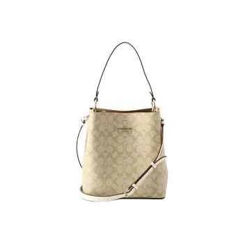 COACH Town Canvas With Leather Bucket Bag, Handbag, Shoulder Bag, Crossbody Bag Medium Size Women's Khaki White