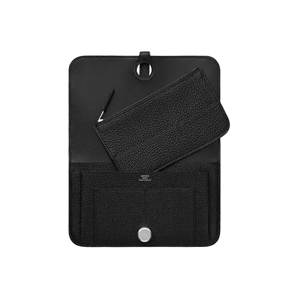 HERMES Dogon Duo Calfskin Wallet Women's Black-3