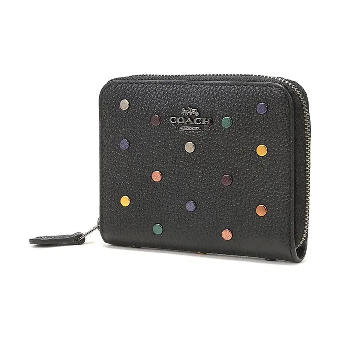 COACH Zip Around Leather Clutch Coin Purse Women's Black-1