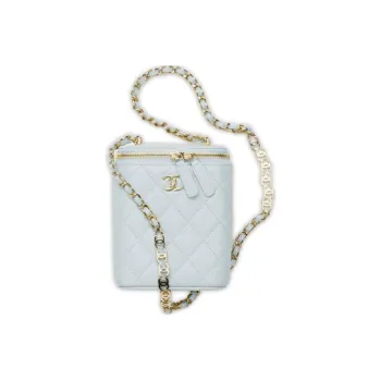 CHANEL Grain Cow Leather Chain Bag Makeup Bag Women's Sky Blue Baby Blue