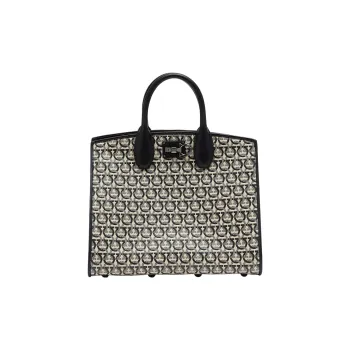 FERRAGAMO Studio Fabric And Leather Crossbody Handbag Women's Beige/Black