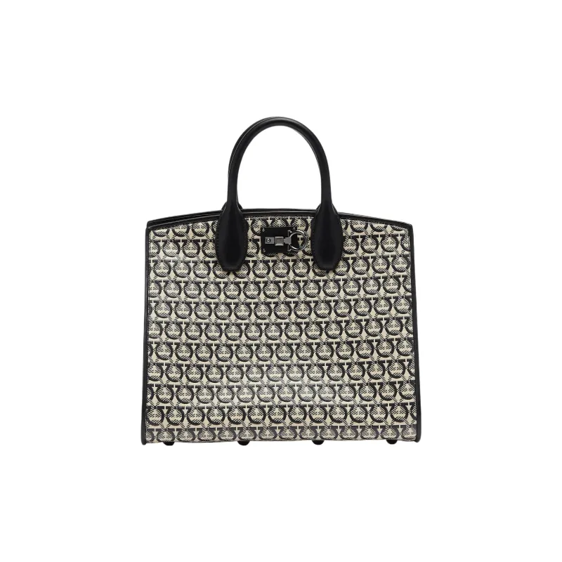 FERRAGAMO Studio Fabric And Leather Crossbody Handbag Women's Beige/Black-0