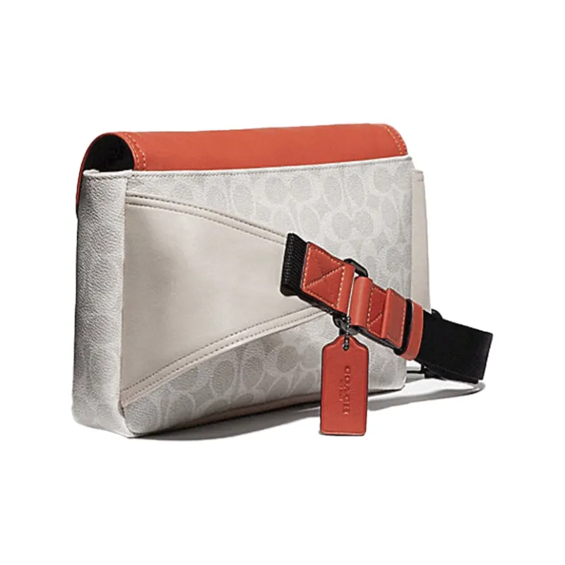 COACH Pacer Leather One Shoulder Crossbody Bag, Sling Bag, Fanny Pack Medium Size Men's Bright Orange & White Monogram-1