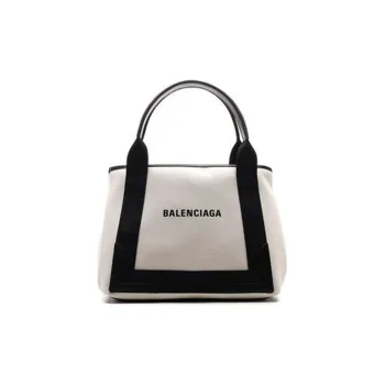 Balenciaga Cotton Canvas With Calfskin Tote Bag Shopping Bag Canvas Bag Handbags Small Size Women's White/Black
