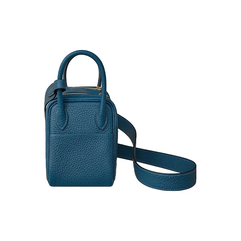 HERMES Lindy Clemence Bullock Leather Handbag Shoulder Bag Crossbody Bag Mini Women's S4 Deep Blue Dark Blue-1