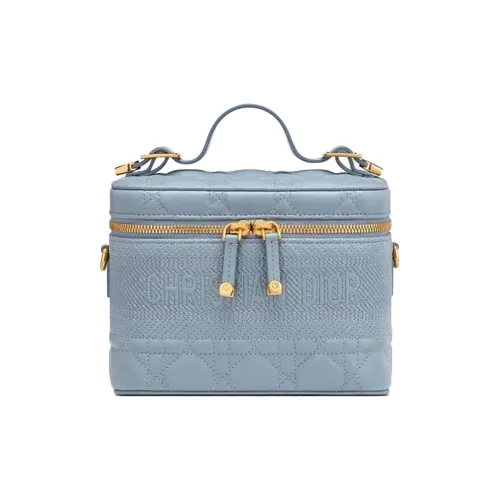DIOR DiorTravel Cow Leather Shoulder Bag Crossbody Bag Handbag Makeup Bag Small Size Women's Blue