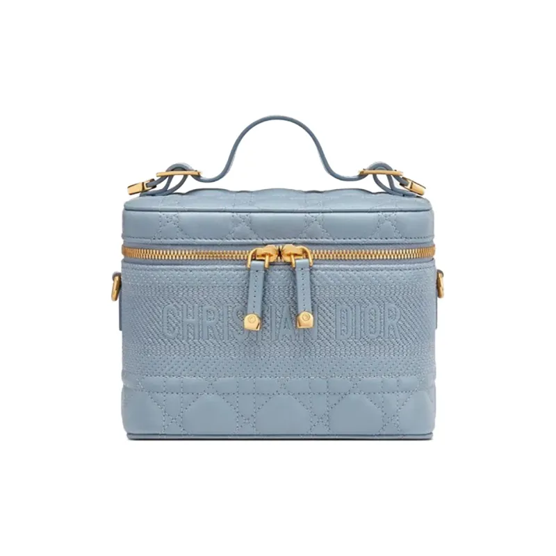 DIOR DiorTravel Cow Leather Shoulder Bag Crossbody Bag Handbag Makeup Bag Small Size Women's Blue-0