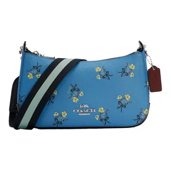COACH Jes Canvas With Leather Shoulder Bag Crossbody Bag Medium Size Women's Blue