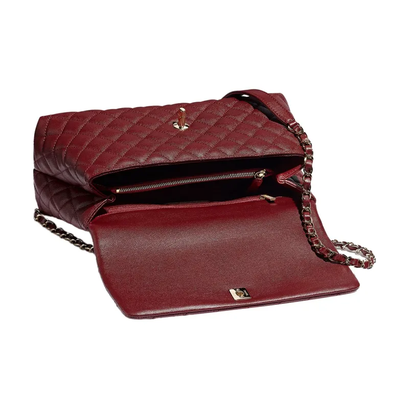 CHANEL Coco Handle Caviar Cow Leather Handbag, Crossbody Bag Women's Maroon-1