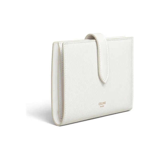 CELINE Grained Calfskin Wallet Medium Size Women's White-1