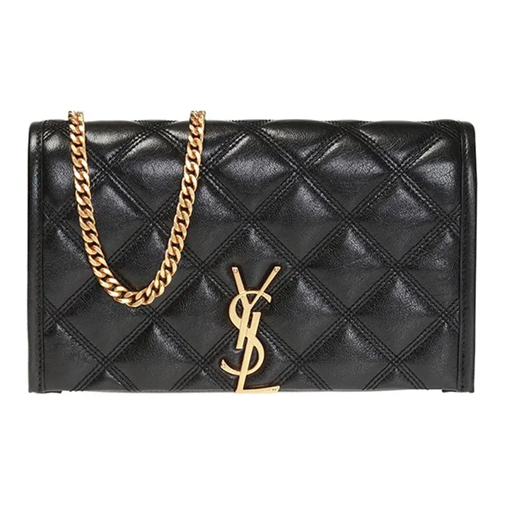 SAINT LAURENT Lambskin Wallet, Crossbody Bag, Shoulder Bag Women's Black-0