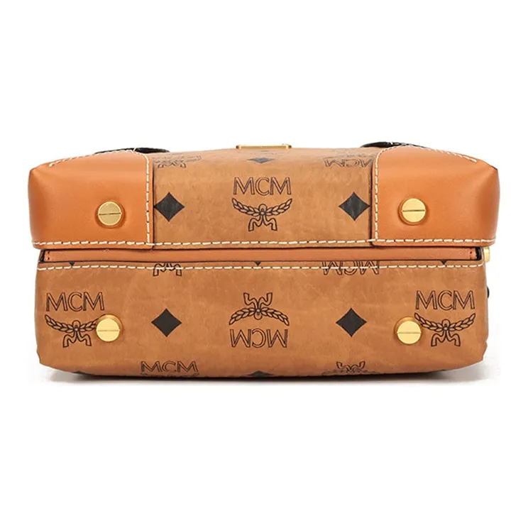 MCM Leather Box Bag, Handbag, Crossbody Bag, Shoulder Bag Women's Brown Cognac-3