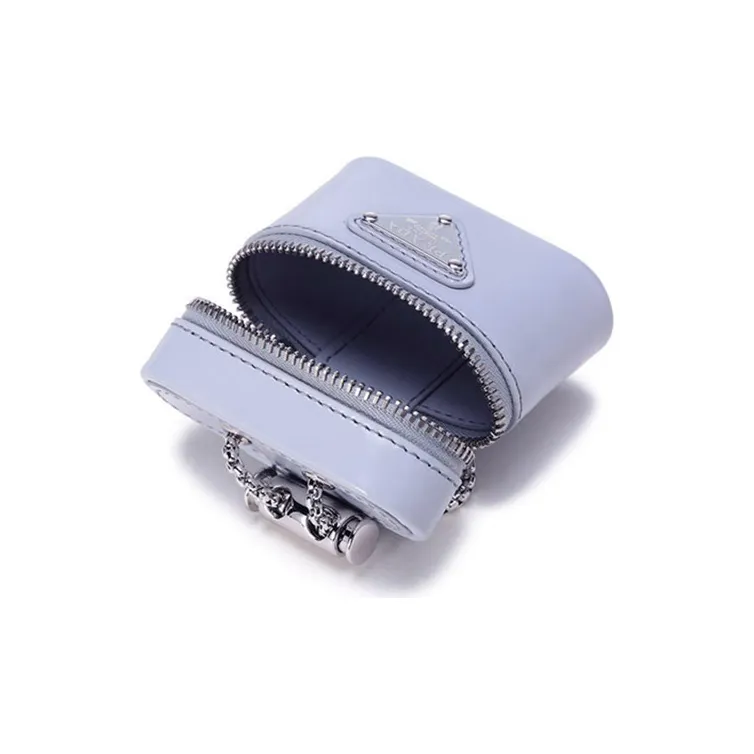 PRADA Leather Neck Pouch Earphone Cases Women's Cornflower Blue-5
