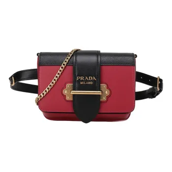 PRADA Cahier Cow Leather Shoulder Bag, Crossbody Bag, Fanny Pack Regular Women's Red Black
