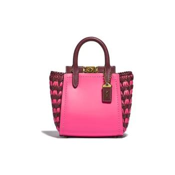 COACH Troupe Cow Leather Tote Bag Shopping Bag Handbag Mini Women's Fuchsia Color Blocking Red
