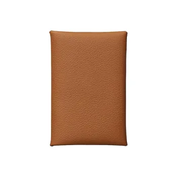 HERMES Calvi Evercolor Calfskin Business Card Holder Card Case Women's Gold Brown
