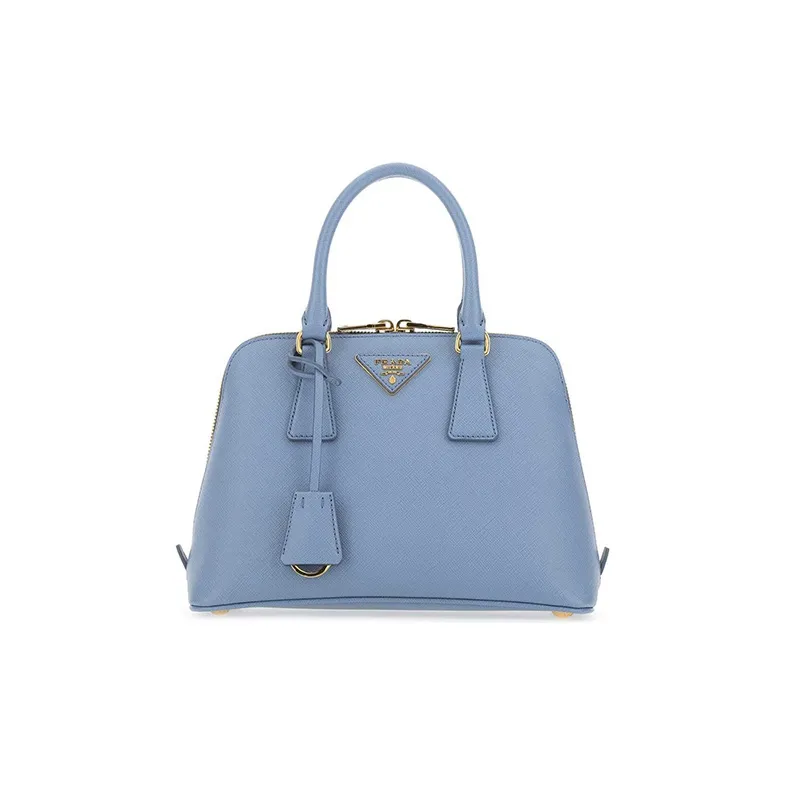 PRADA Leather Tote Shoulder Handbag Women's Blue-0