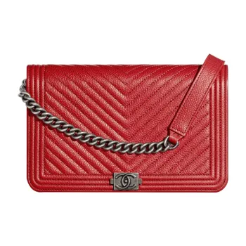 CHANEL Cow Leather Belt Chain Wallet, Shoulder Bag Women's Red