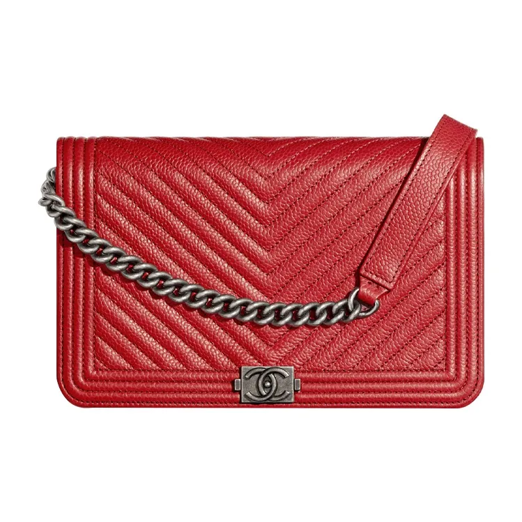 CHANEL Cow Leather Belt Chain Wallet, Shoulder Bag Women's Red-0
