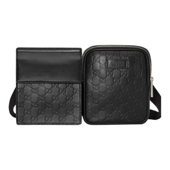 GUCCI Leather Patchwork Cow Leather Shoulder Bag Crossbody Bag Sling Bag Fanny Pack Men's Black