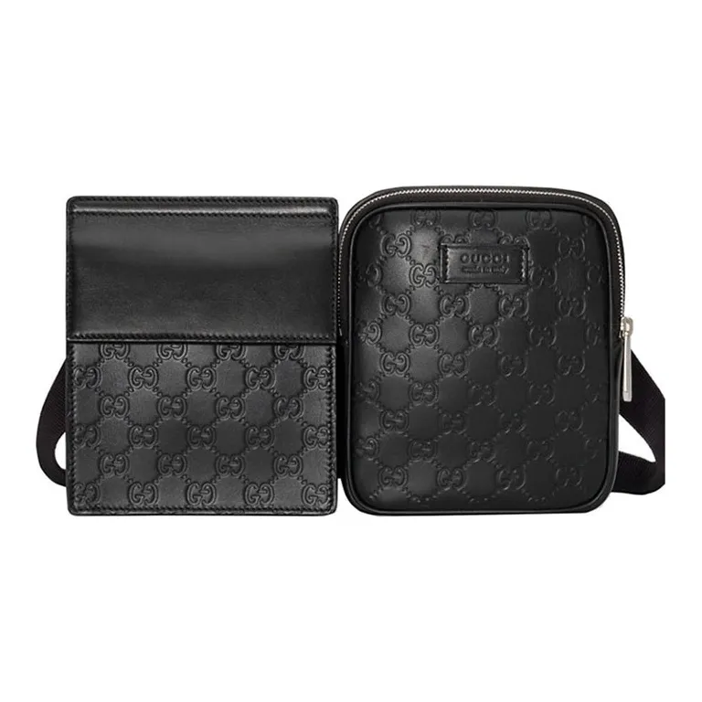 GUCCI Leather Patchwork Cow Leather Shoulder Bag Crossbody Bag Sling Bag Fanny Pack Men's Black-0