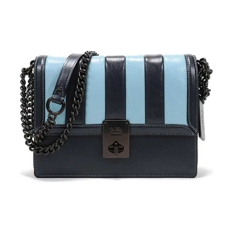 COACH Hutton Quilting Calfskin Small Square Bag, Chain Shoulder Bag Women's Blue, Black & Multicolor-0