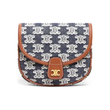 CELINE TriompheBesace Fabric Shoulder Bag Crossbody Bag Mini Women's Marine Blue