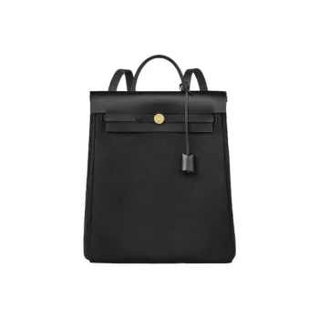 HERMES Herbag Zip Canvas With Leather Handbag Backpack Unisex Black Gray