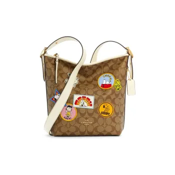 COACH X Snoopy Collaboration Duffle Canvas With Leather Crossbody Bags Shoulder Bags Women's Khaki