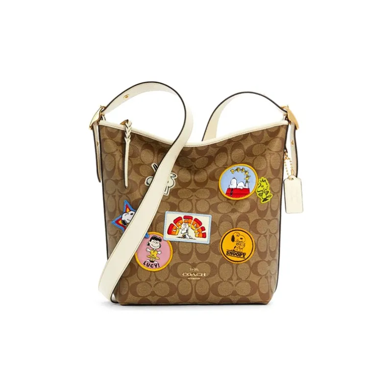 COACH X Snoopy Collaboration Canvas With Leather Crossbody Bag, Shoulder Bag Women's Khaki-0