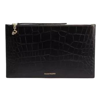 Alexander McQueen Litchi Grain Leather Clutch Unisex Black