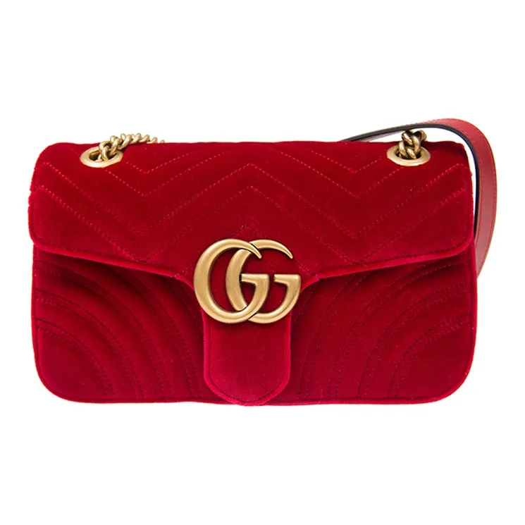 GUCCI Marmont Velour Crossbody Bag, Shoulder Bag Women's Red-0