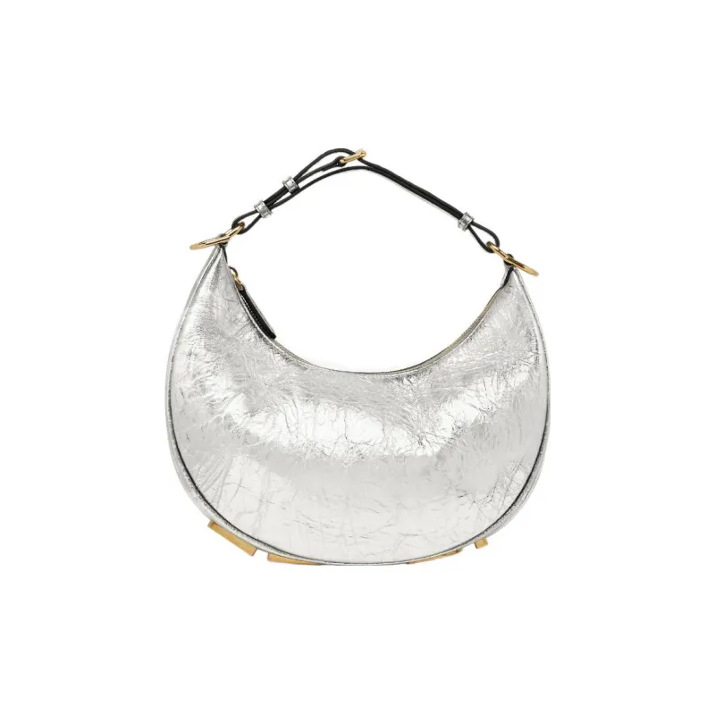 FENDI Fendigraphy Leather Crescent Bag Portable Shoulder Bag Small Size Women's Silver-0