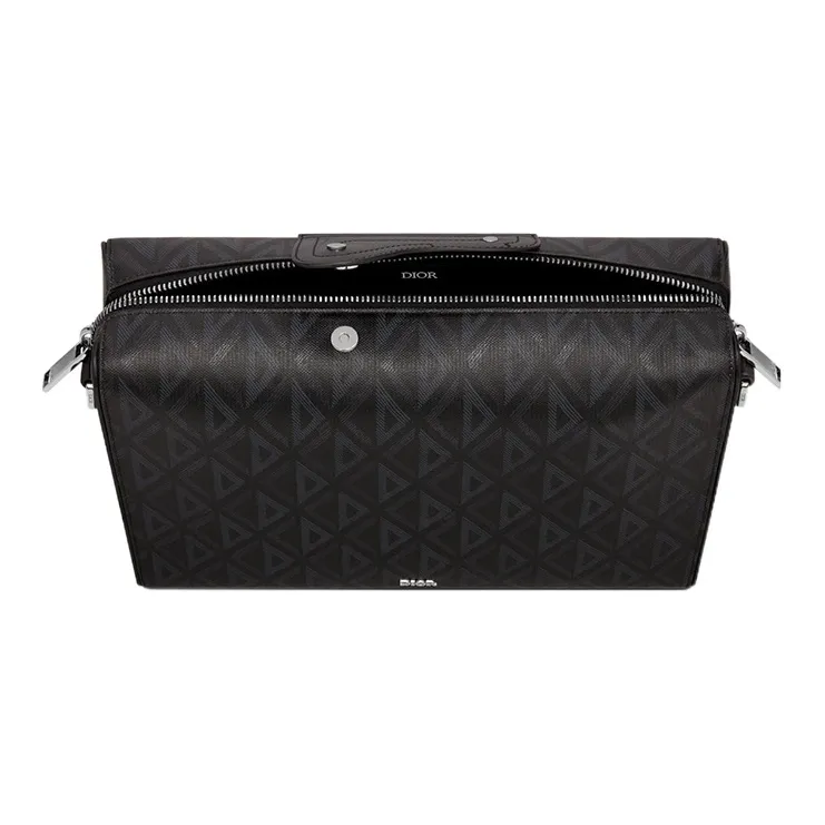 DIOR Lingot Smooth Cow Leather Messenger Bag Handbag Shoulder Bag Crossbody Bag Large Size Men's Black-3
