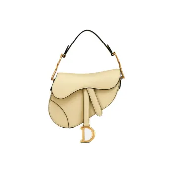 DIOR Grained Calfskin Saddle Bag Handbag Mini Women's Light Yellow