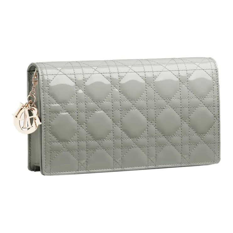 DIOR Lady Dior Patent Leather Cowhide Clutches Crossbody Bags Shoulder Bags Women's Rock Gray-1