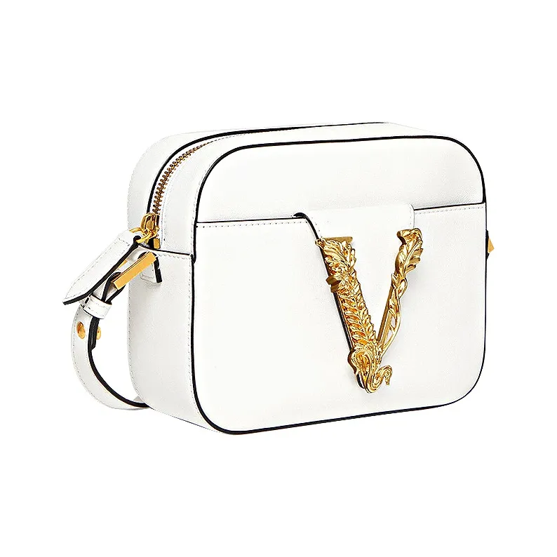 VERSACE Virtus Cow Leather Camera Bag Shoulder Bag Crossbody Bag Women's White-1