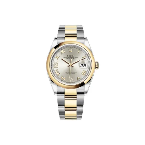 ROLEX Log Series Automatic Mechanical Movement Unisex Swiss Watches 36mm Silver Dial Oystersteel 18ct Gold Watch Case